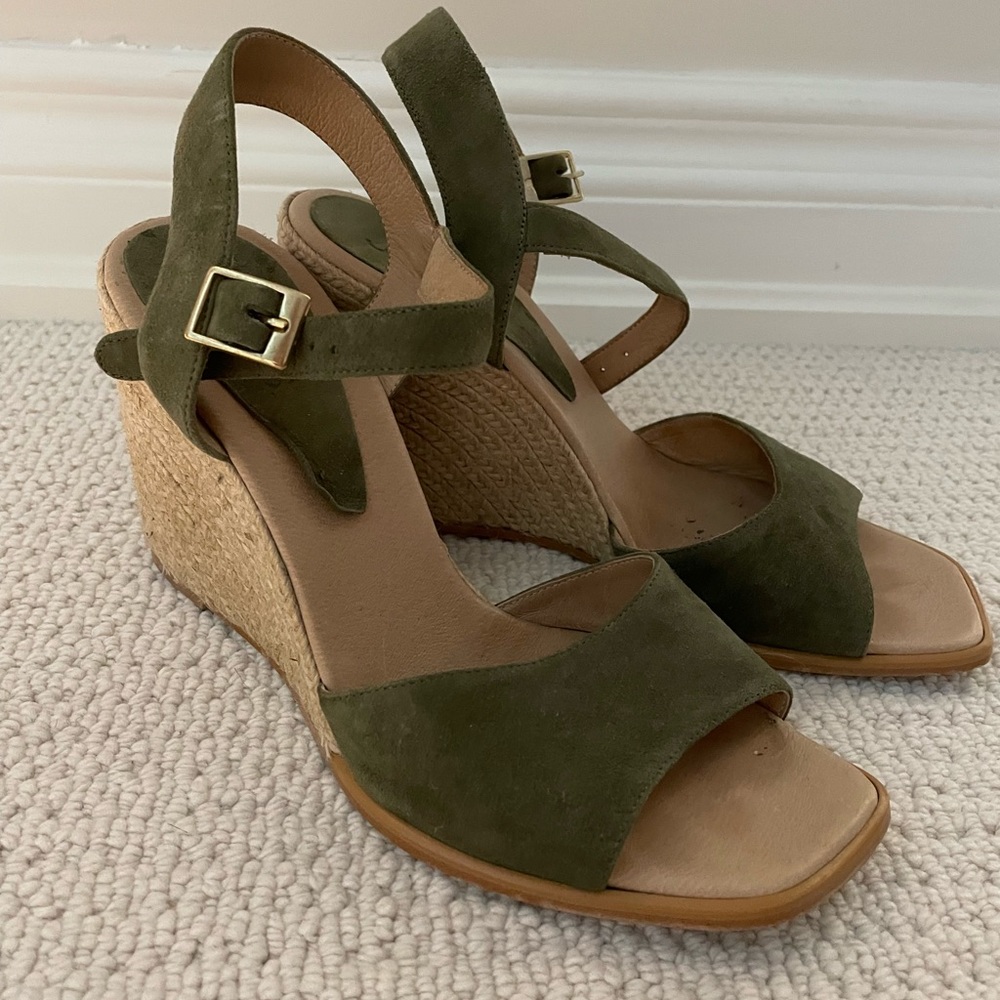 Jones Bootmaker green suede rope wedge espadrilles sandal sz 40 made in Spain